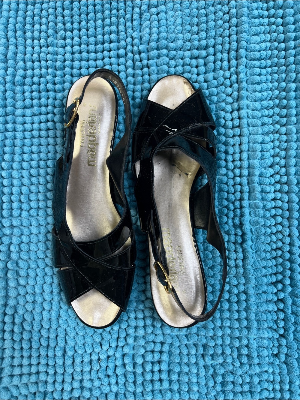 Patent Black Slingback Sandals with Crisscross Straps
